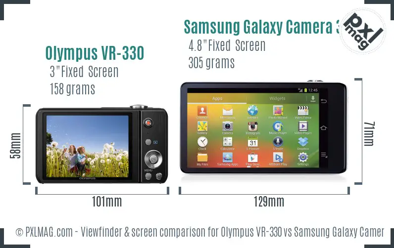 Olympus VR-330 vs Samsung Galaxy Camera 3G Screen and Viewfinder comparison