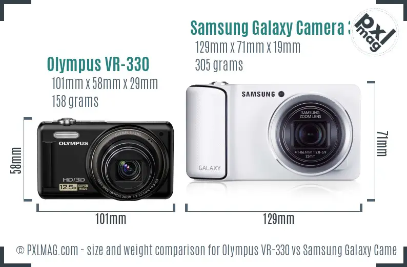 Olympus VR-330 vs Samsung Galaxy Camera 3G size comparison