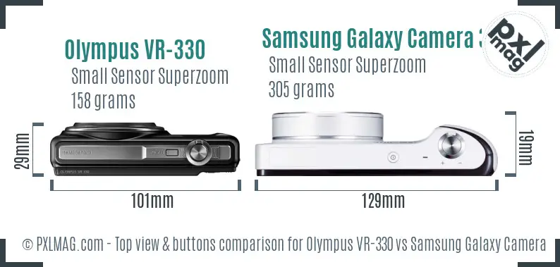 Olympus VR-330 vs Samsung Galaxy Camera 3G top view buttons comparison