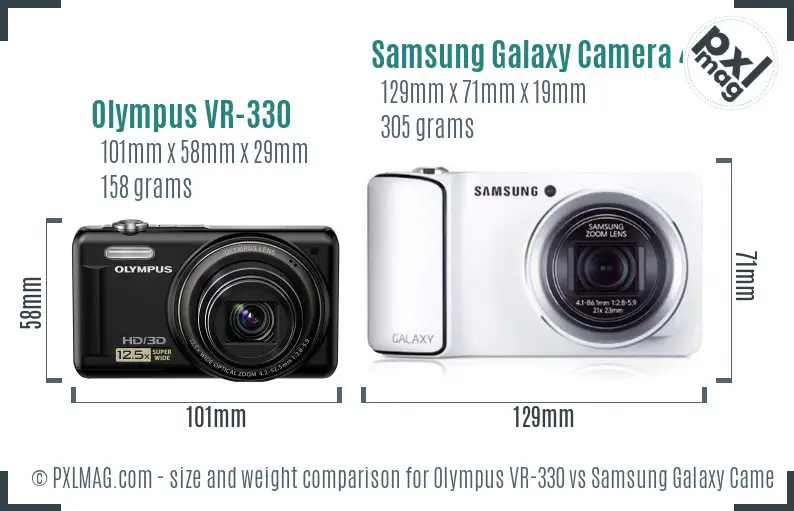 Olympus VR-330 vs Samsung Galaxy Camera 4G size comparison