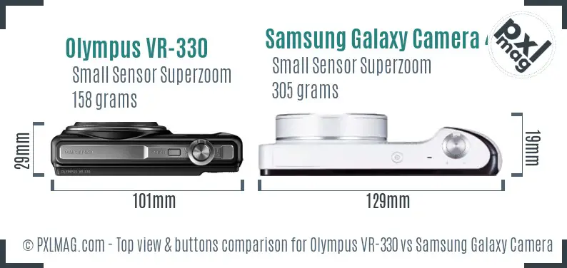 Olympus VR-330 vs Samsung Galaxy Camera 4G top view buttons comparison