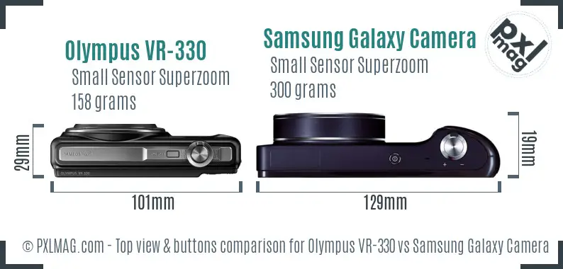 Olympus VR-330 vs Samsung Galaxy Camera top view buttons comparison