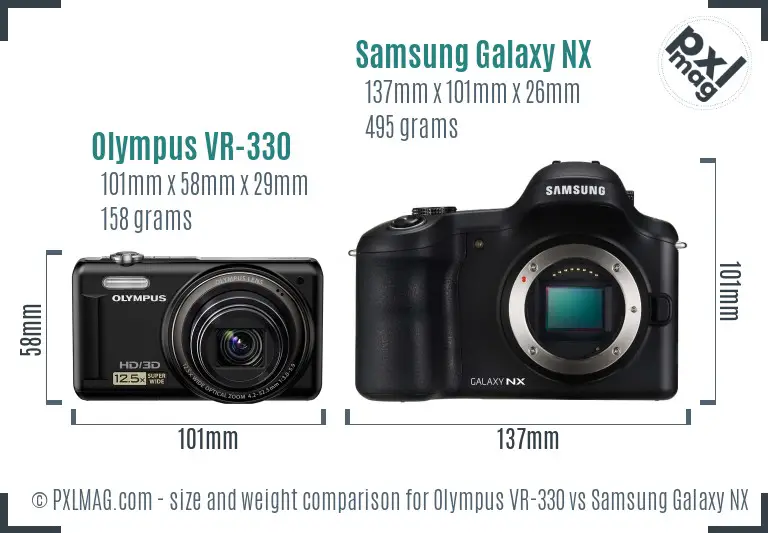 Olympus VR-330 vs Samsung Galaxy NX size comparison