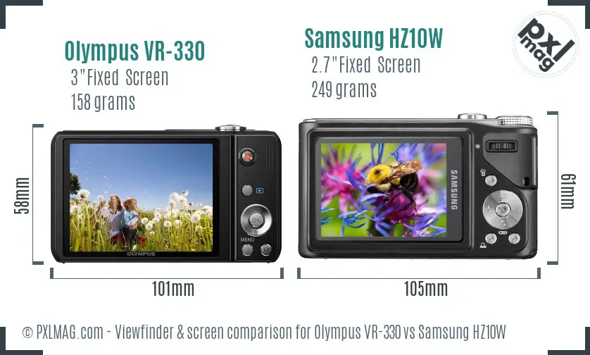 Olympus VR-330 vs Samsung HZ10W Screen and Viewfinder comparison