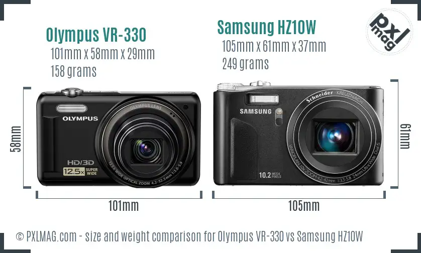 Olympus VR-330 vs Samsung HZ10W size comparison