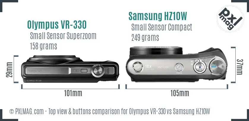 Olympus VR-330 vs Samsung HZ10W top view buttons comparison