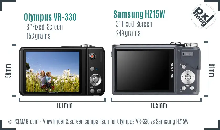 Olympus VR-330 vs Samsung HZ15W Screen and Viewfinder comparison