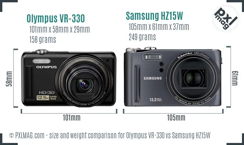 Olympus VR-330 vs Samsung HZ15W size comparison