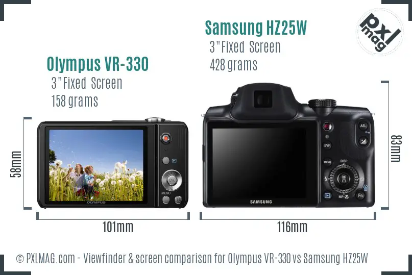 Olympus VR-330 vs Samsung HZ25W Screen and Viewfinder comparison Olympus VR-330 vs Samsung HZ25W Screen and Viewfinder comparison
