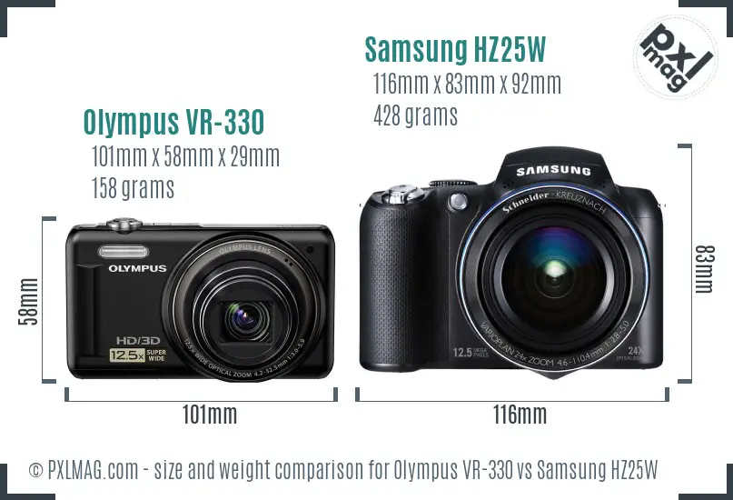 Olympus VR-330 vs Samsung HZ25W size comparison Olympus VR-330 vs Samsung HZ25W size comparison
