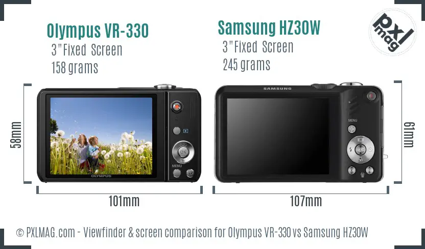 Olympus VR-330 vs Samsung HZ30W Screen and Viewfinder comparison