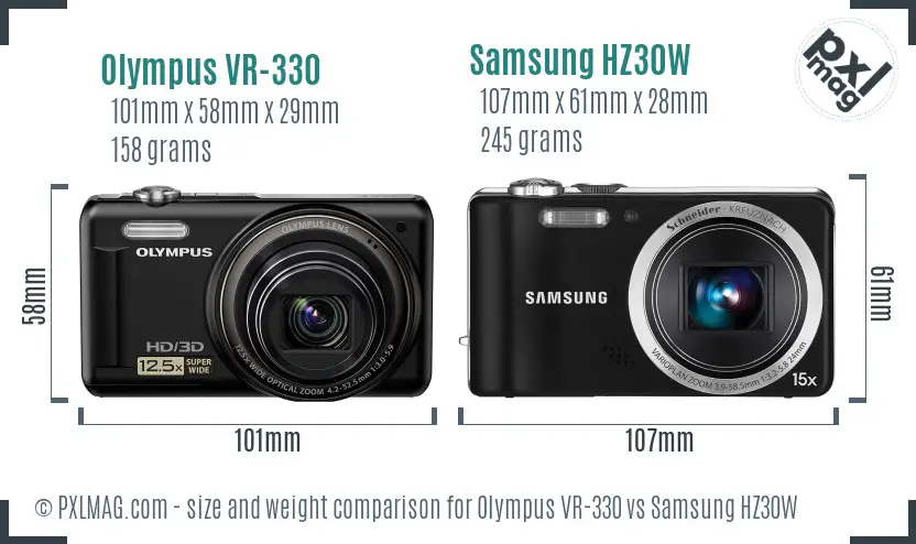 Olympus VR-330 vs Samsung HZ30W size comparison