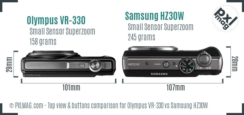 Olympus VR-330 vs Samsung HZ30W top view buttons comparison