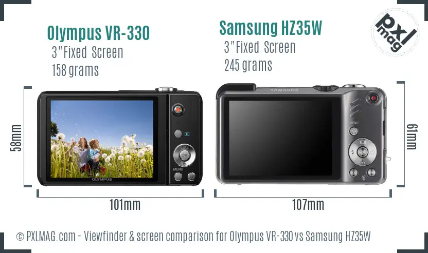 Olympus VR-330 vs Samsung HZ35W Screen and Viewfinder comparison