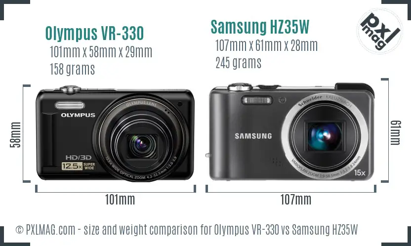 Olympus VR-330 vs Samsung HZ35W size comparison