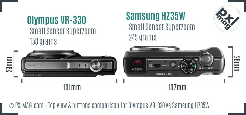 Olympus VR-330 vs Samsung HZ35W top view buttons comparison