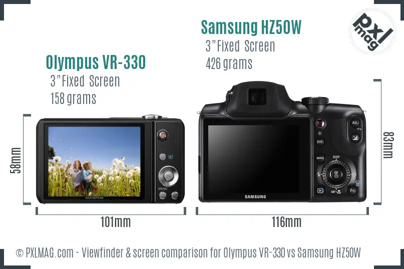 Olympus VR-330 vs Samsung HZ50W Screen and Viewfinder comparison