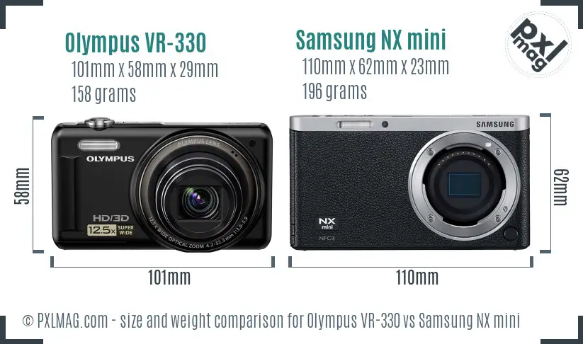 Olympus VR-330 vs Samsung NX mini size comparison