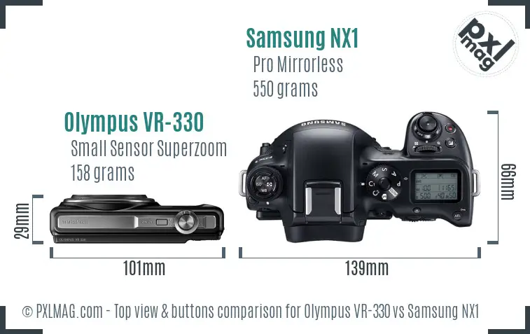 Olympus VR-330 vs Samsung NX1 top view buttons comparison