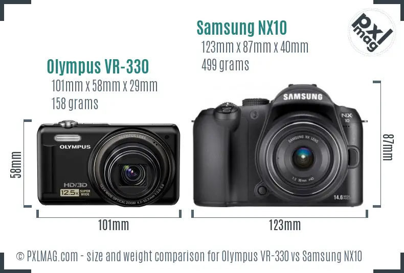 Olympus VR-330 vs Samsung NX10 size comparison Olympus VR-330 vs Samsung NX10 size comparison