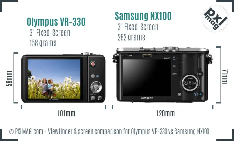 Olympus VR-330 vs Samsung NX100 Screen and Viewfinder comparison