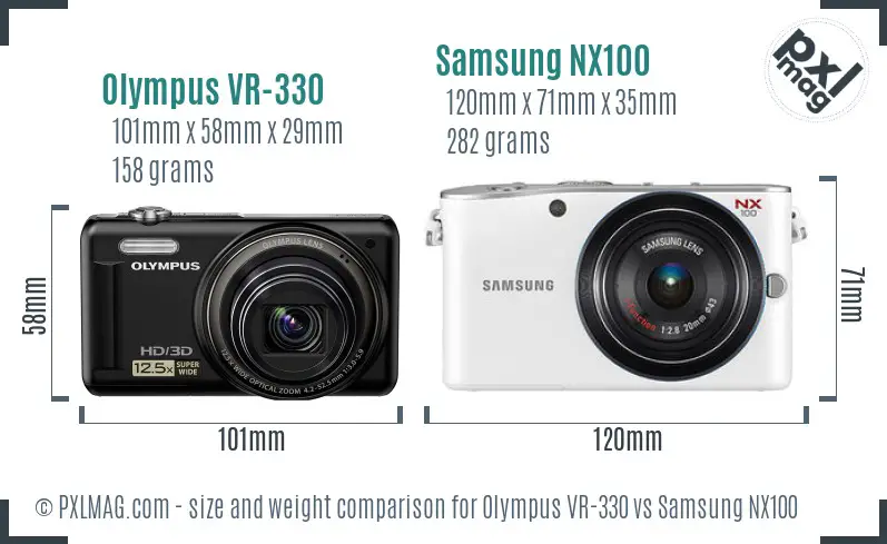 Olympus VR-330 vs Samsung NX100 size comparison