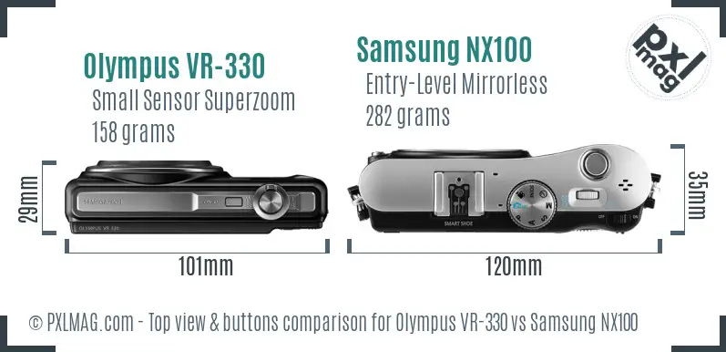 Olympus VR-330 vs Samsung NX100 top view buttons comparison
