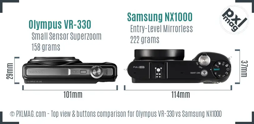 Olympus VR-330 vs Samsung NX1000 top view buttons comparison