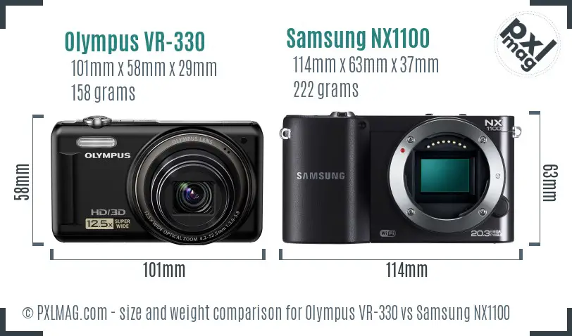Olympus VR-330 vs Samsung NX1100 size comparison