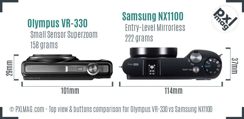 Olympus VR-330 vs Samsung NX1100 top view buttons comparison