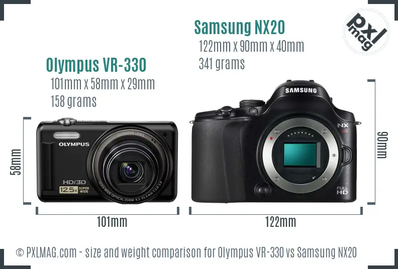 Olympus VR-330 vs Samsung NX20 size comparison