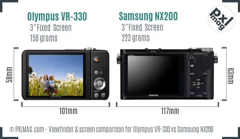 Olympus VR-330 vs Samsung NX200 Screen and Viewfinder comparison
