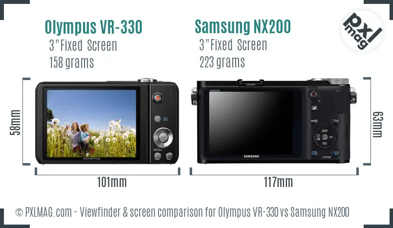 Olympus VR-330 vs Samsung NX200 Screen and Viewfinder comparison Olympus VR-330 vs Samsung NX200 Screen and Viewfinder comparison