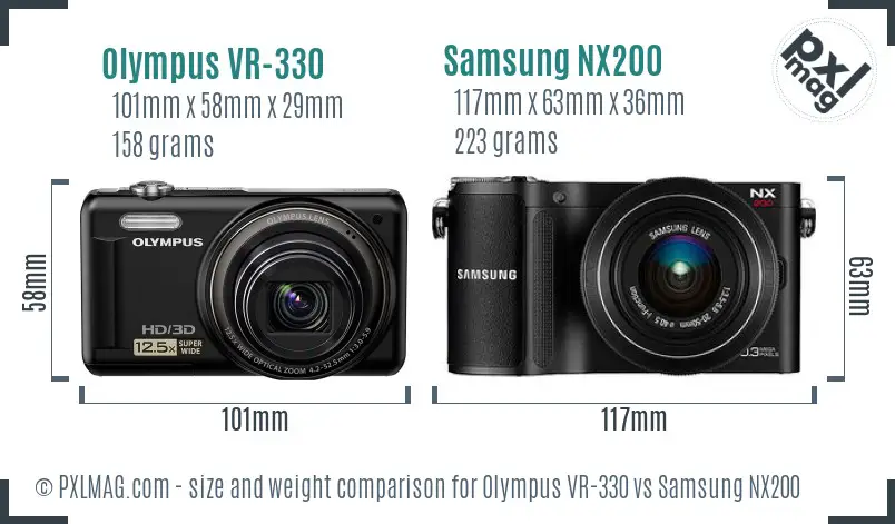 Olympus VR-330 vs Samsung NX200 size comparison