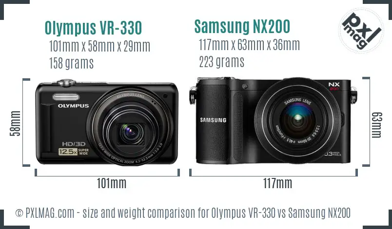 Olympus VR-330 vs Samsung NX200 size comparison Olympus VR-330 vs Samsung NX200 size comparison