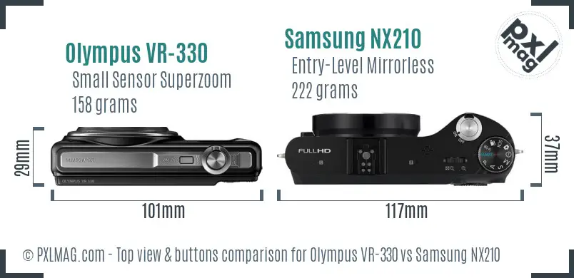 Olympus VR-330 vs Samsung NX210 top view buttons comparison