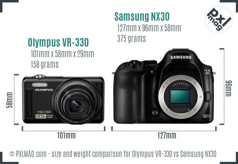 Olympus VR-330 vs Samsung NX30 size comparison