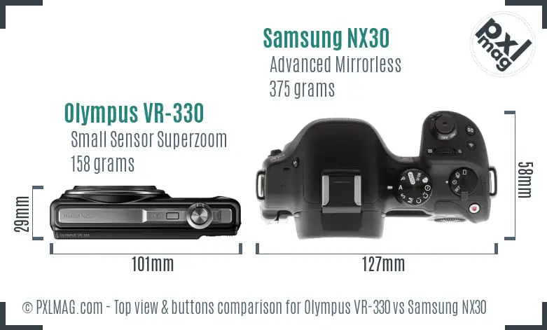 Olympus VR-330 vs Samsung NX30 top view buttons comparison