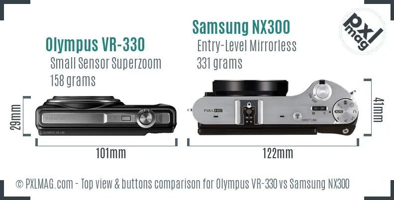 Olympus VR-330 vs Samsung NX300 top view buttons comparison