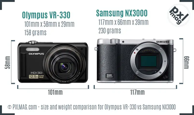 Olympus VR-330 vs Samsung NX3000 size comparison