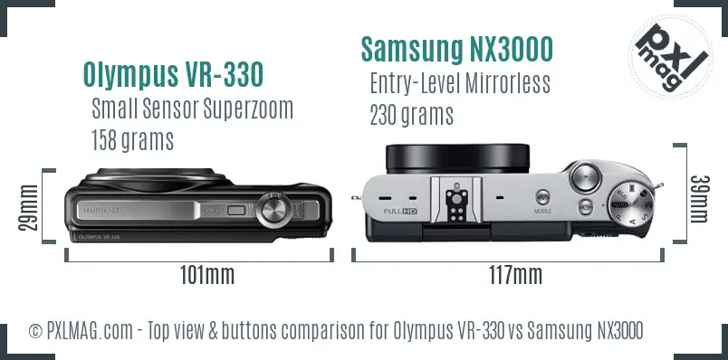 Olympus VR-330 vs Samsung NX3000 top view buttons comparison