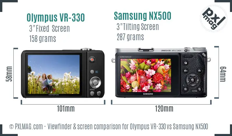 Olympus VR-330 vs Samsung NX500 Screen and Viewfinder comparison