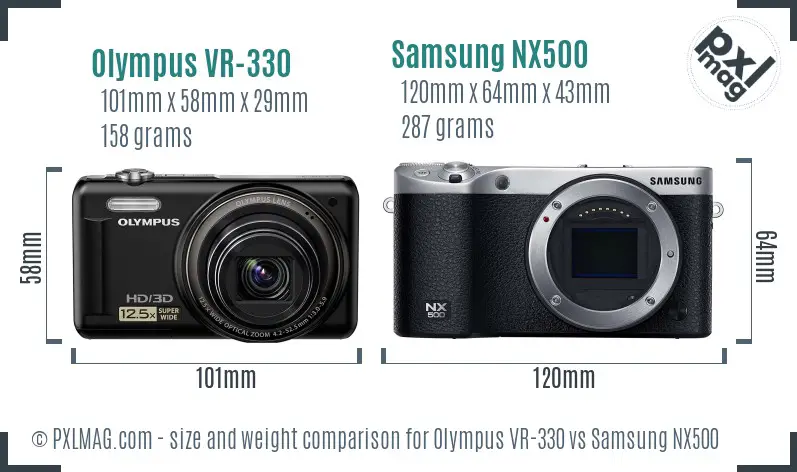 Olympus VR-330 vs Samsung NX500 size comparison