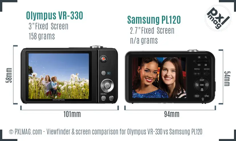 Olympus VR-330 vs Samsung PL120 Screen and Viewfinder comparison