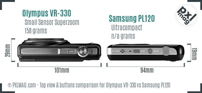 Olympus VR-330 vs Samsung PL120 top view buttons comparison