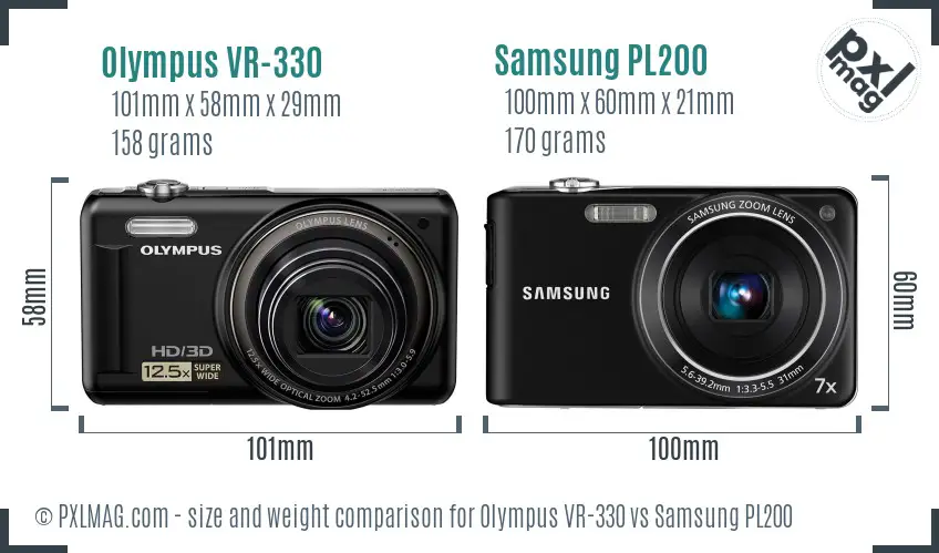 Olympus VR-330 vs Samsung PL200 size comparison