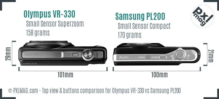 Olympus VR-330 vs Samsung PL200 top view buttons comparison