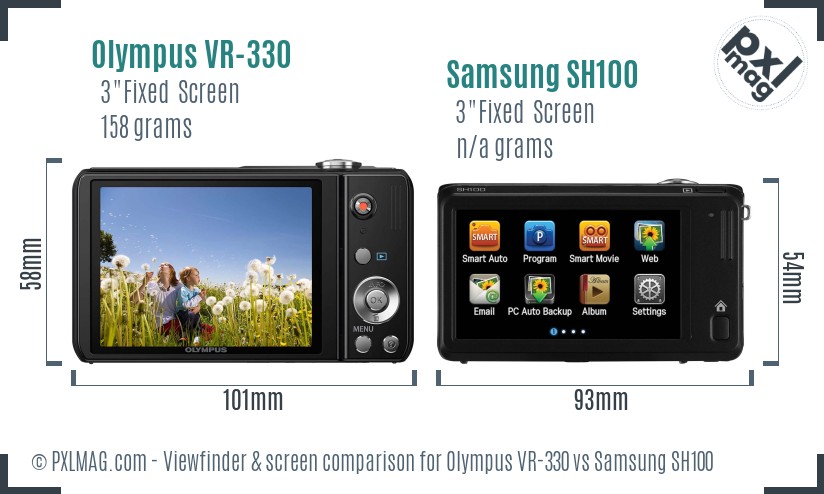 Olympus VR-330 vs Samsung SH100 Screen and Viewfinder comparison