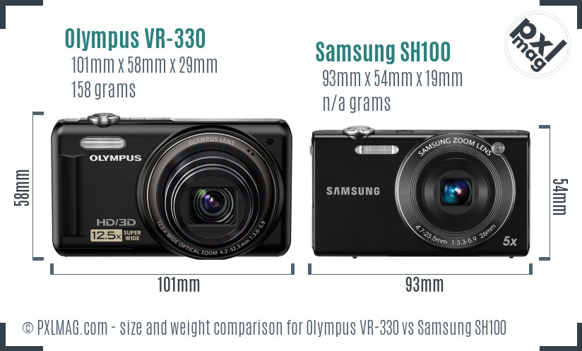 Olympus VR-330 vs Samsung SH100 size comparison