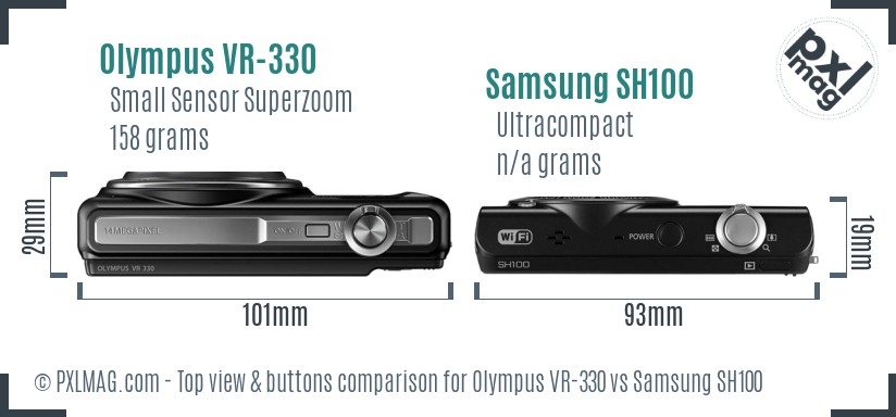 Olympus VR-330 vs Samsung SH100 top view buttons comparison